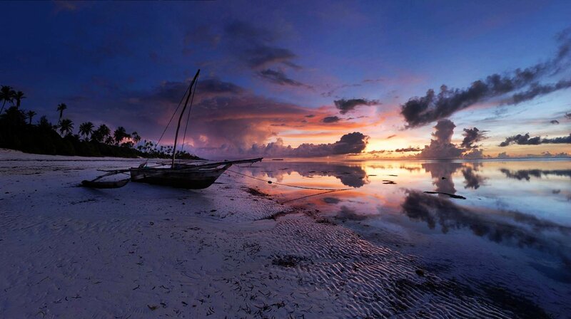 Wooden Boat on Beach — Purple, Dramatic