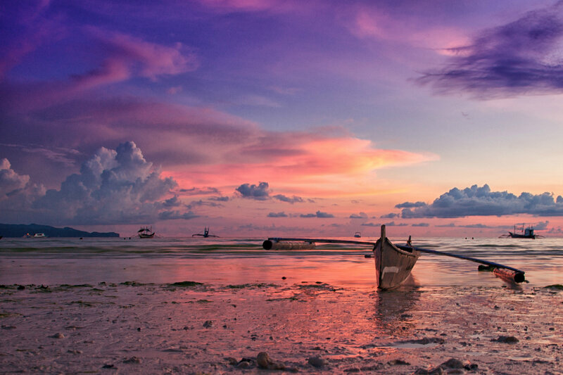 Wooden Boat on Beach — Purple