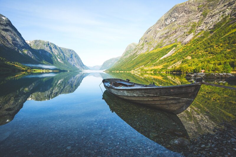Wooden Boat on Fjord