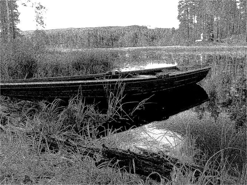 Wooden Boat on Lake — Black