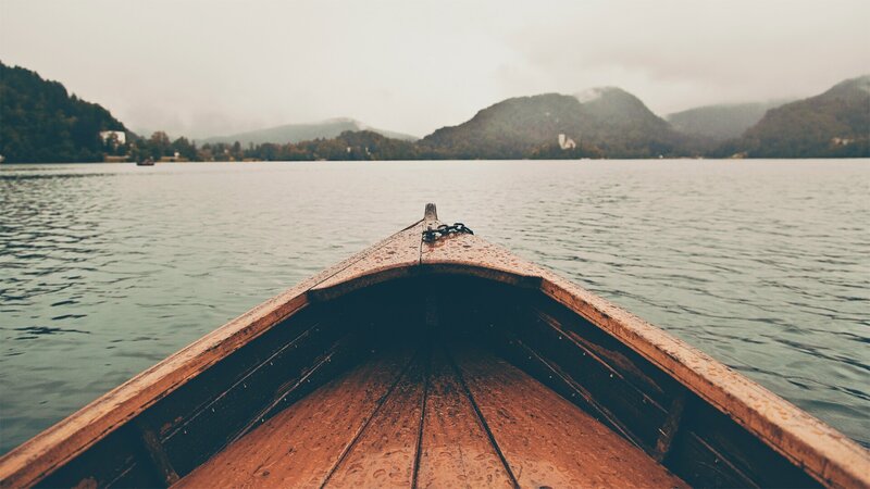 Wooden Boat on Lake — Brown, Serene, Morning, Photograph