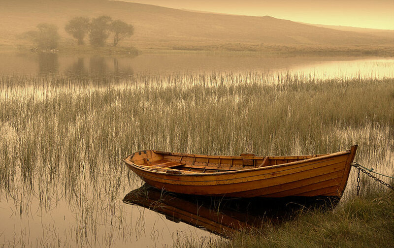 Wooden Boat on Lake — Brown