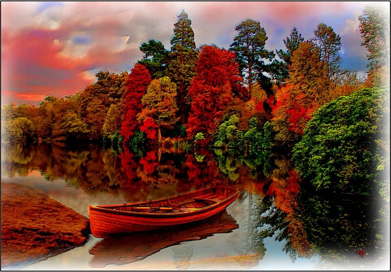 Wooden Boat on Lake — Red