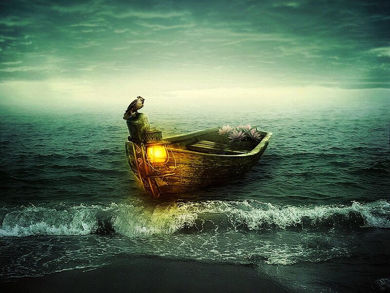 Wooden Boat on Ocean