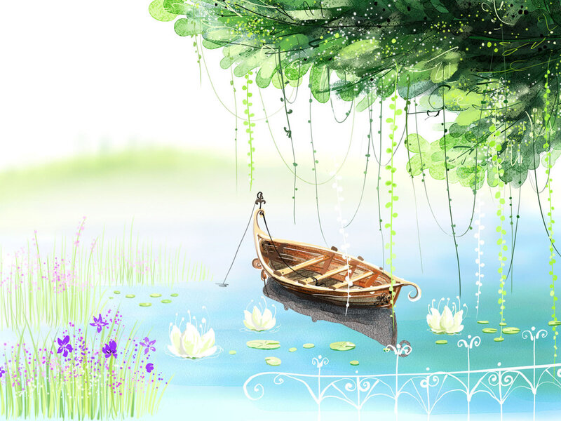 Wooden Boat on Pond