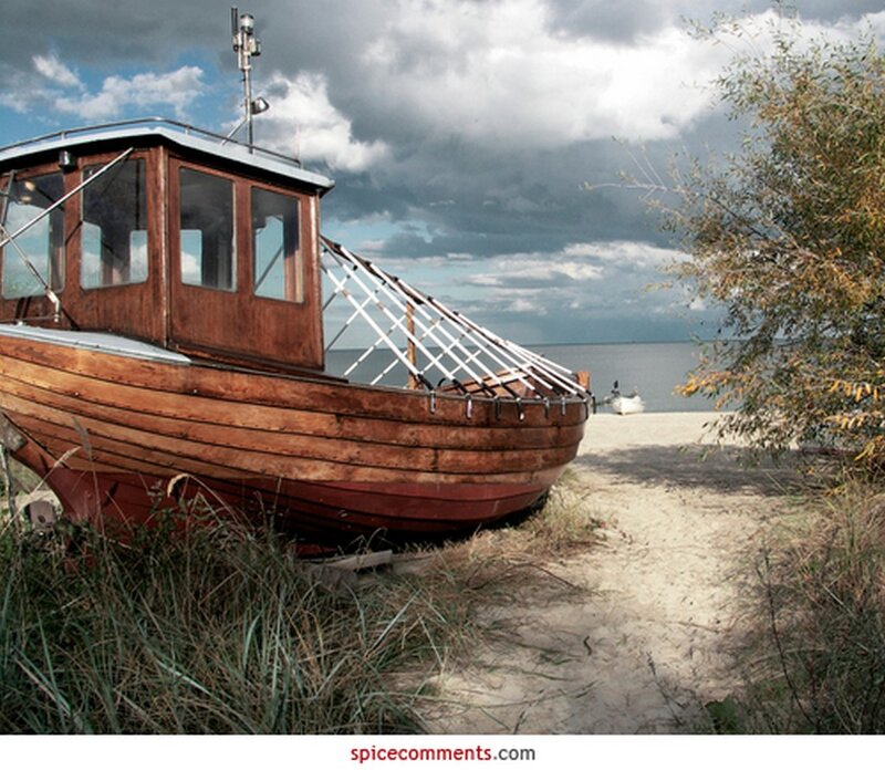Wooden Boat on Shore — Brown, Dramatic