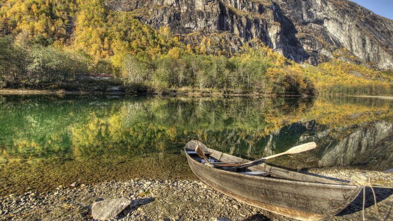 Wooden Boat on Shore — Green, Serene