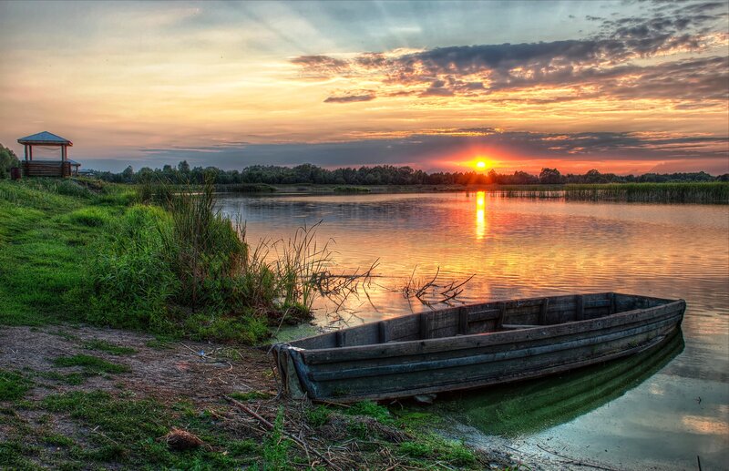Wooden Boat on Shore — Orange