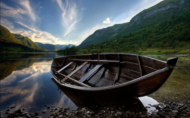 Wooden Boat on Shore — Serene
