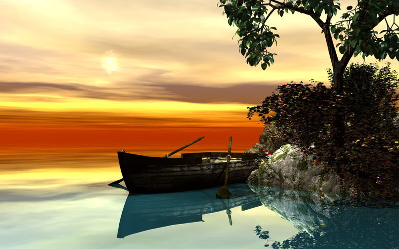 Wooden Boat on Water — Orange