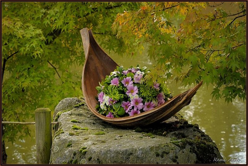 Wooden Boat with Flowers