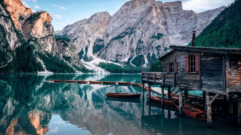 Wooden Boathouse on Lake — Blue, Serene, Morning