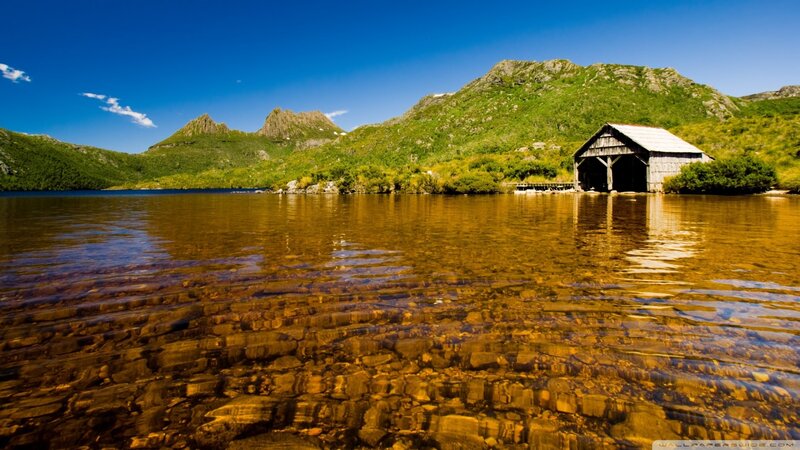 Wooden Boathouse on Lake — Blue, Serene