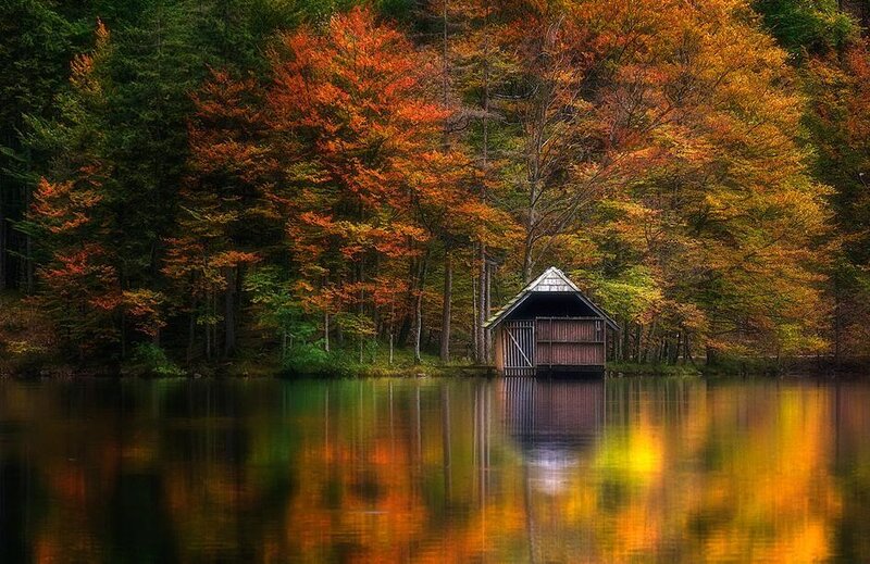 Wooden Boathouse on Lake — Orange, Serene
