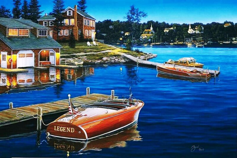 Wooden Boats at Dock — Blue, Serene
