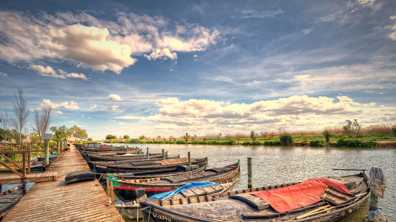 Wooden Boats at Dock — Blue