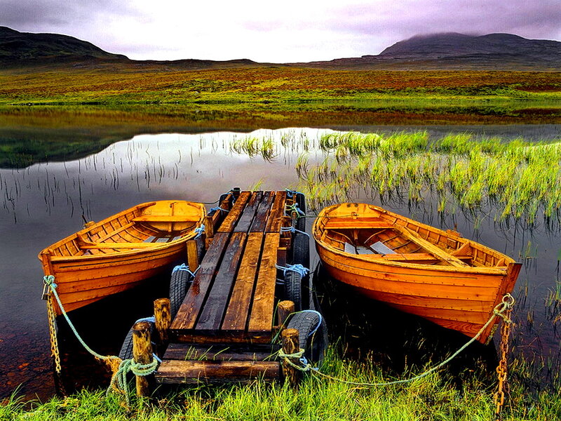 Wooden Boats at Dock — Green, Serene
