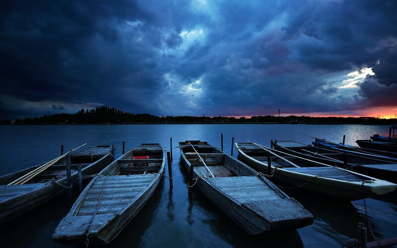 Wooden Boats at Dusk