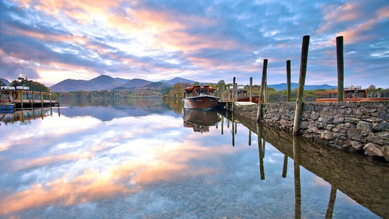 Wooden Boats at Lake Dock — Blue
