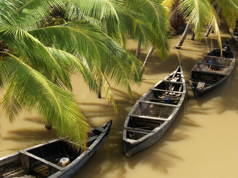 Wooden Boats in Canal — Green