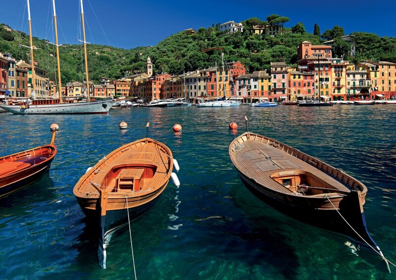 Wooden Boats in Harbor — Blue, Serene