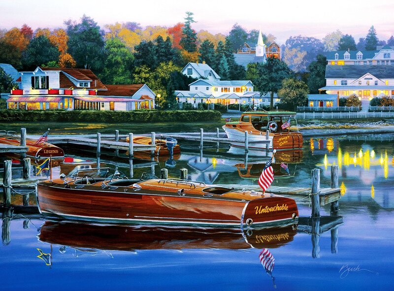 Wooden Boats in Harbor — Blue
