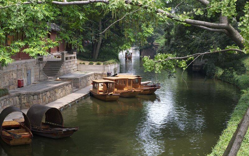 Wooden boats on a canal