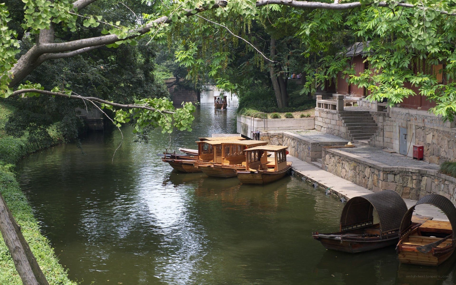 Wooden boats on a canal