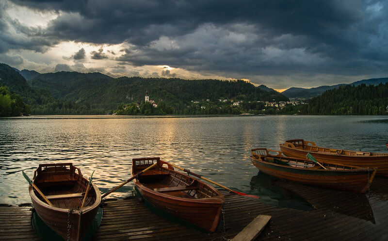Wooden Boats on Lake — Brown