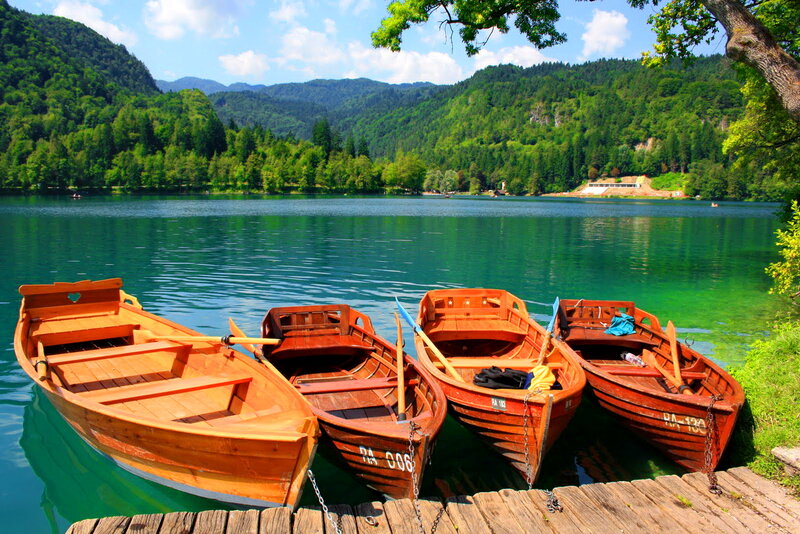 Wooden Boats on Lake — Green, Serene, Afternoon, Photograph
