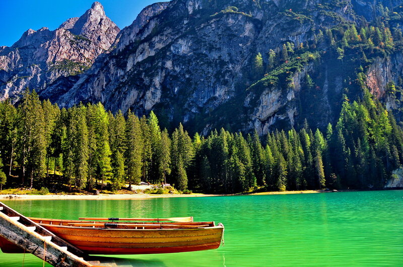 Wooden Boats on Lake — Green, Serene, Afternoon