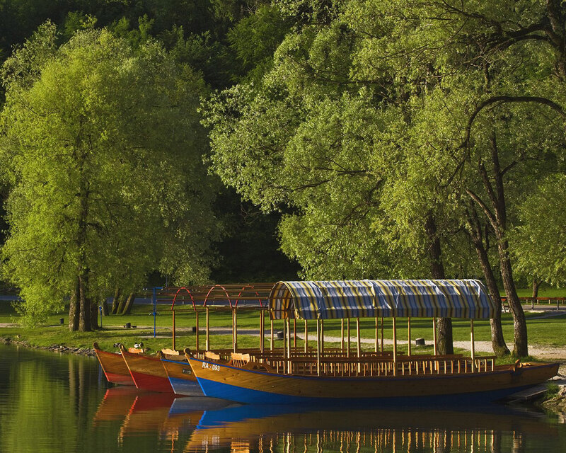 Wooden Boats on Lake — Green