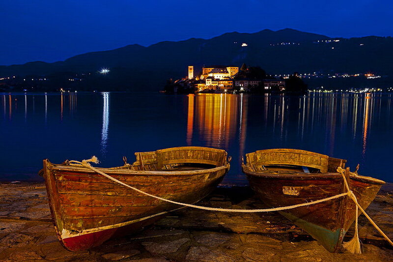 Wooden Boats on Shore — Blue