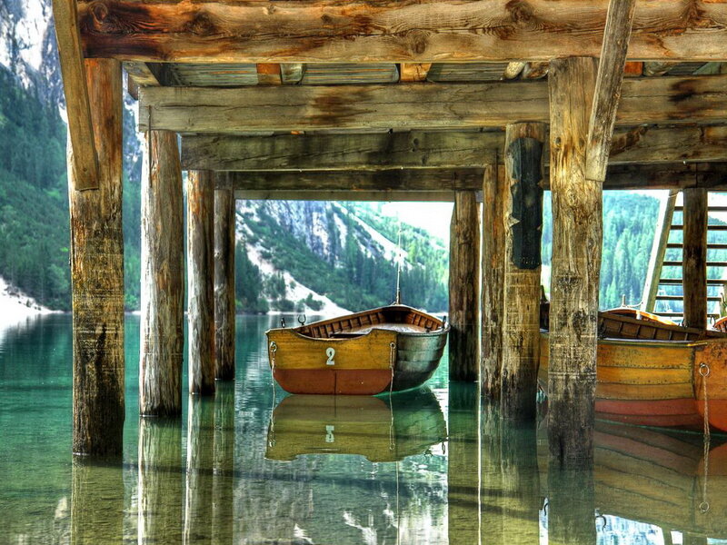Wooden Boats under Pier