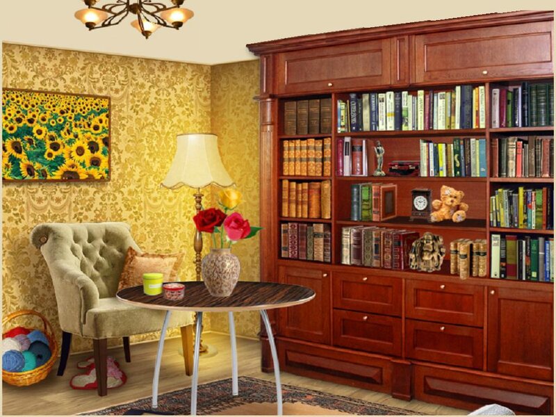 Wooden Bookshelf in Living Room