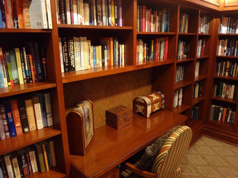 wooden bookshelf with desk