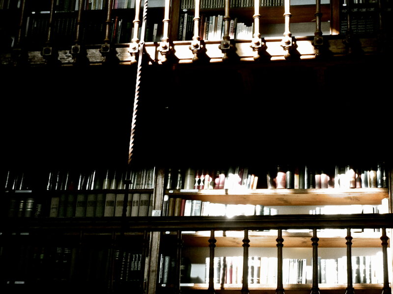 Wooden Bookshelves in Library
