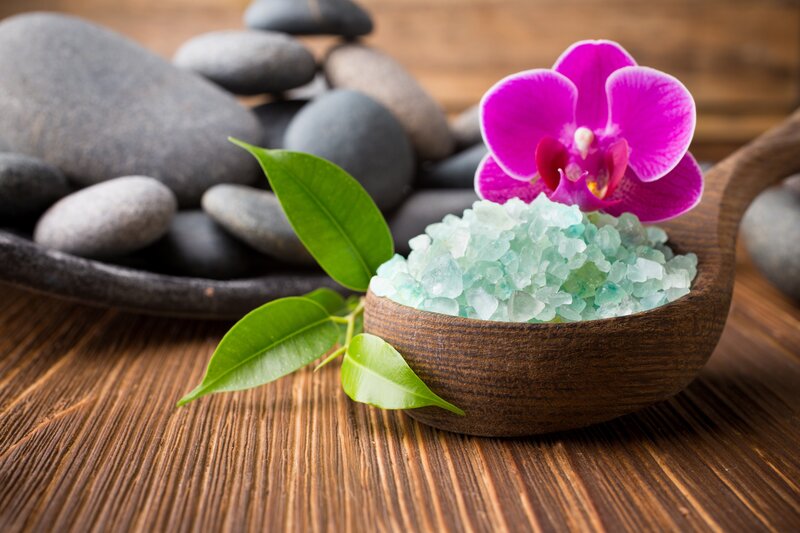Wooden Bowl with Crystals