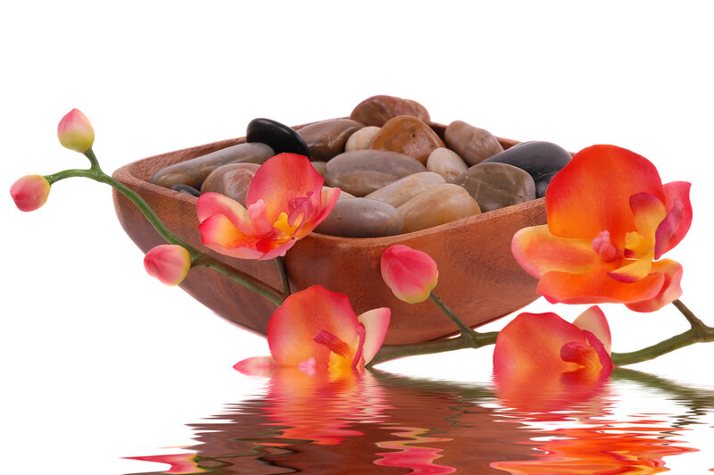 Wooden Bowl with Stones