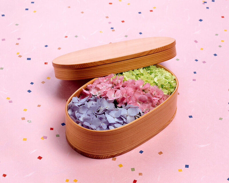 Wooden Box with Flowers — Pink
