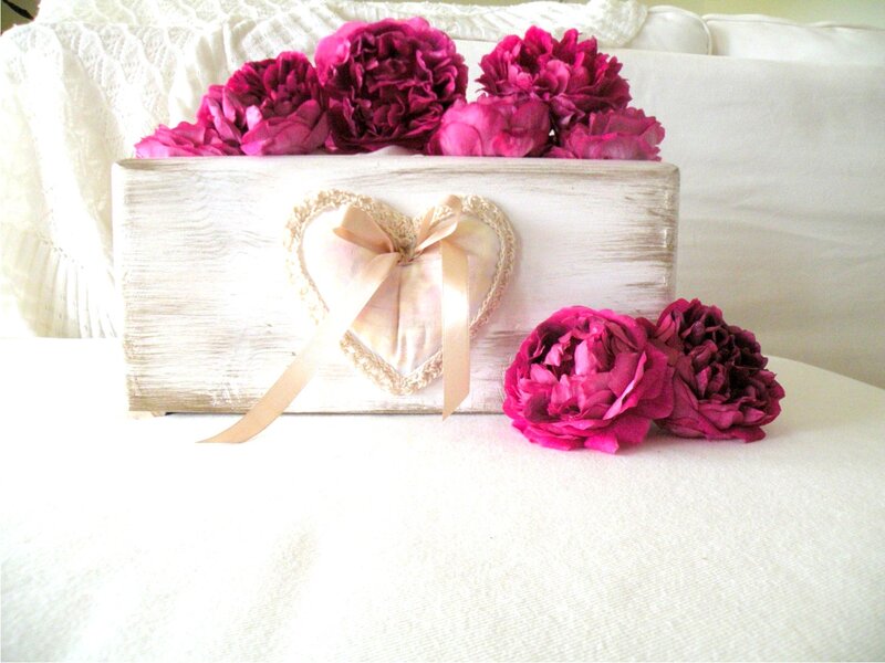 Wooden Box with Flowers — White