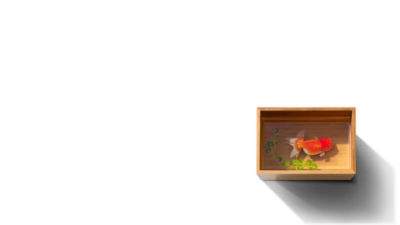 wooden box with goldfish art