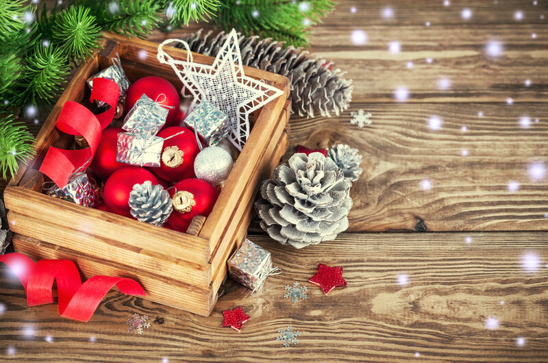 Wooden Box with Ornaments — Red