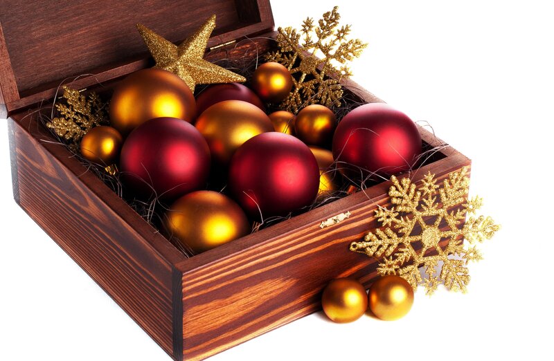 Wooden Box with Ornaments