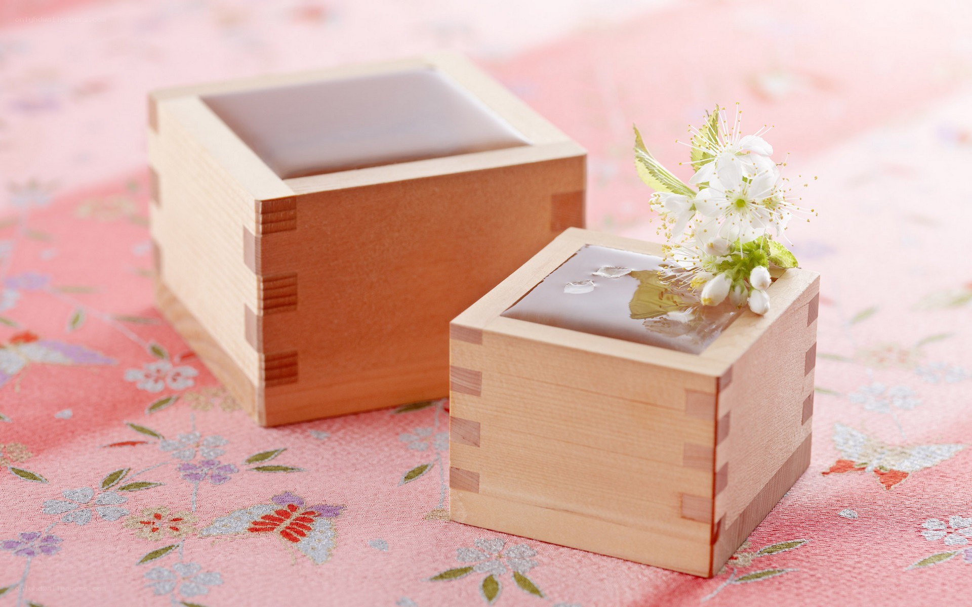 Wooden boxes with flowers