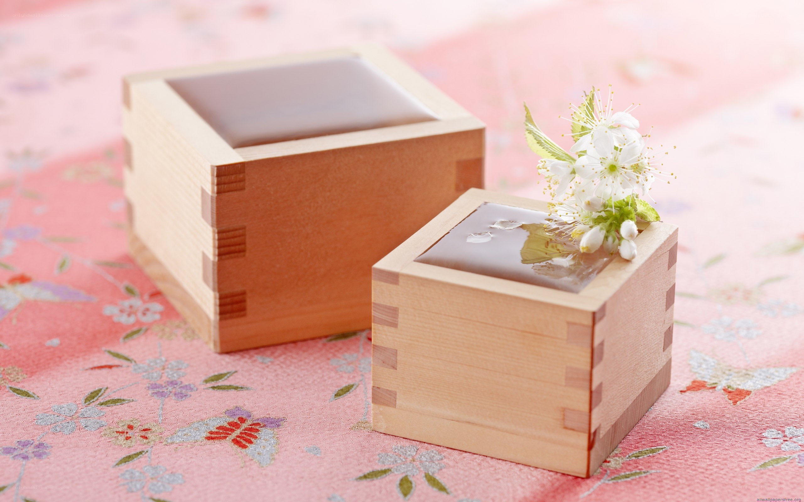 Wooden boxes with flowers