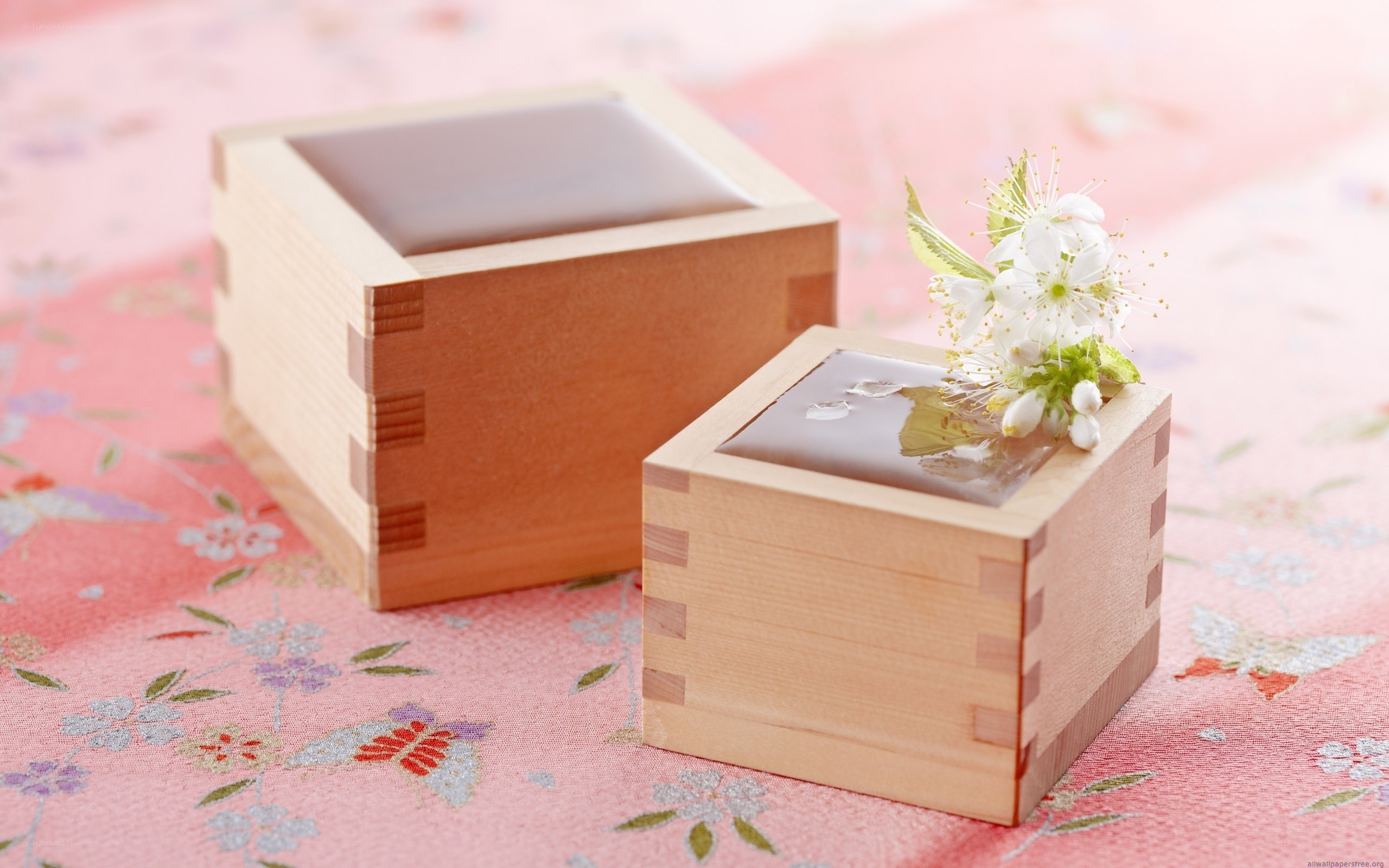 Wooden boxes with flowers