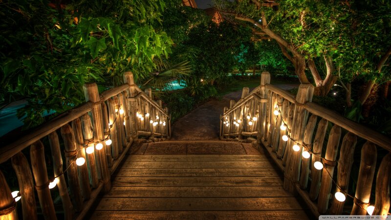 Wooden Bridge at Night — Green, Serene