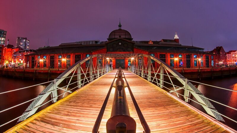 Wooden Bridge at Night — Purple, Dramatic, Photograph