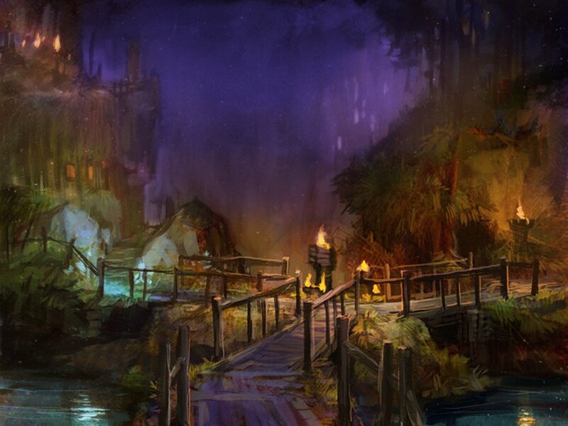 Wooden Bridge at Night — Purple